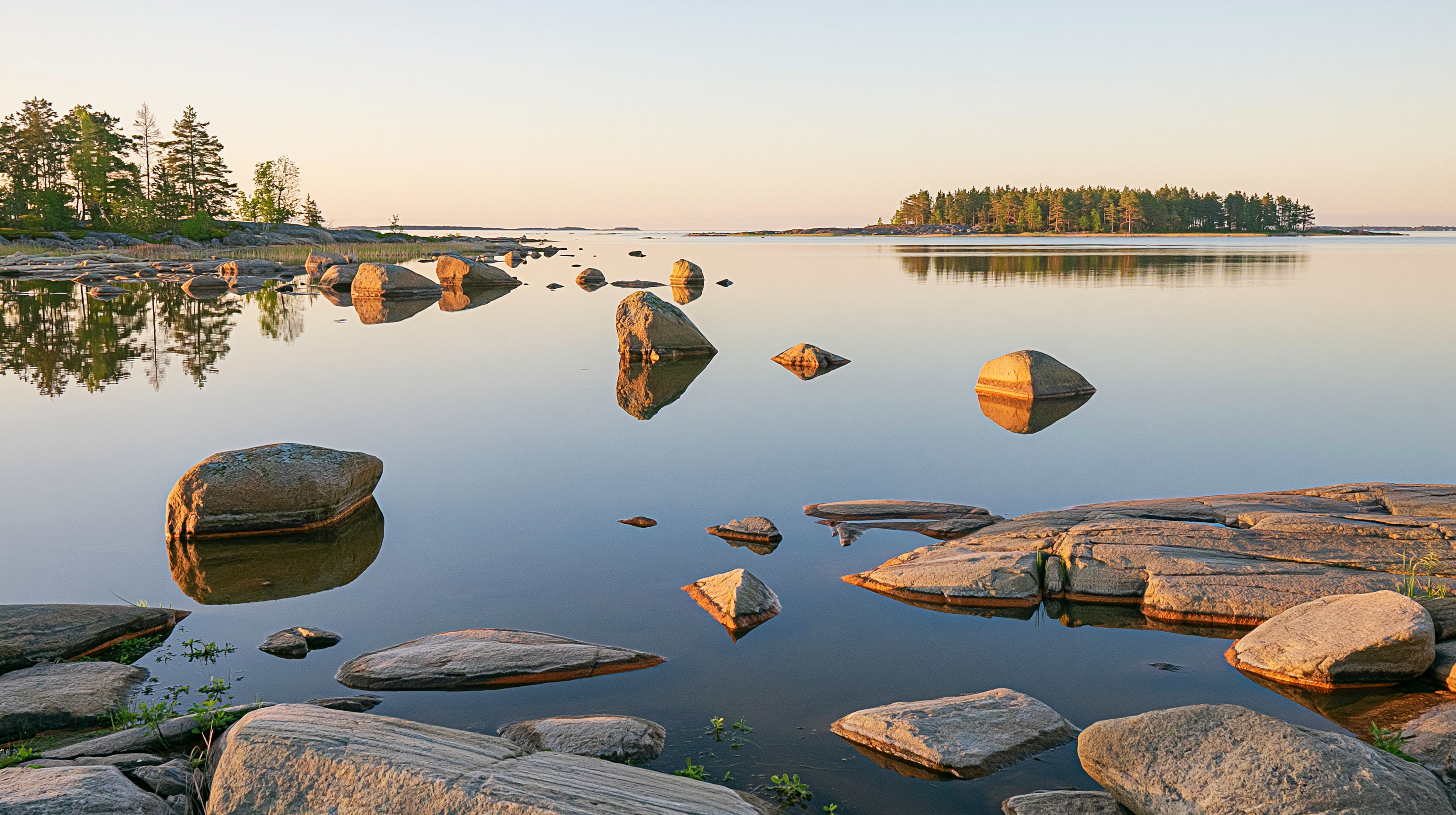 Sten i stilla skärgårdsvatten