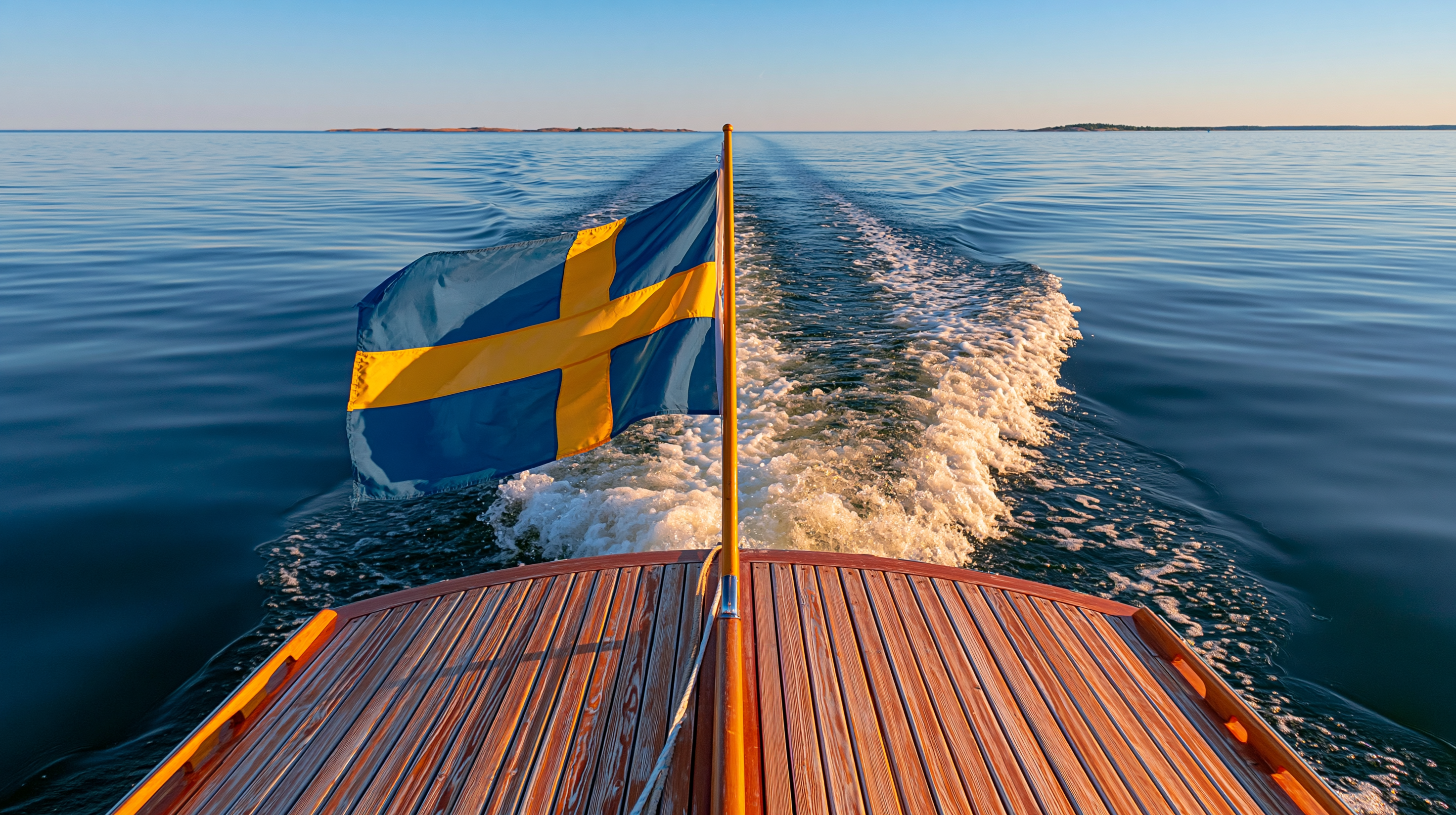 Träbåt vid klipphäll i den svenska skärgården